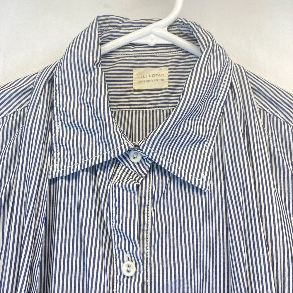 Nili Lotan Shirt Dress Blue White Striped Button Down Front XS long Sleeve - Picture 5 of 16